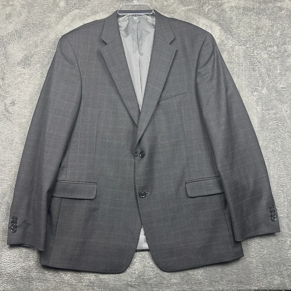 Tommy Hilfiger Blazer Sport Coat Jacket Men's 44R Wool Blend Gray Plaid EUC